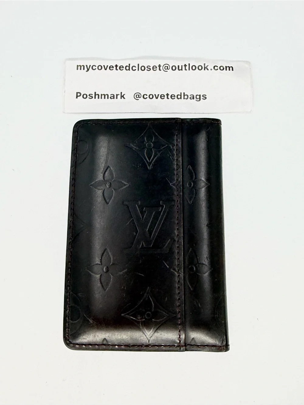 Louis Vuitton Matte Embossed Monogram Graphite Leather Card Holder w/Entrupy COA